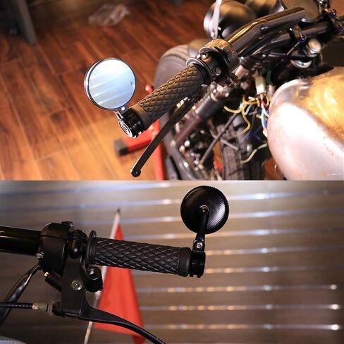 Aluminum Alloy Round Rear View Mirrors Motorcycle Bar End Mirrors 360° Rotation Side Mirrors Universal Compatible with Street Bike Scooter(Black) in Saudi Arabia