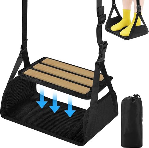 Airplane Foot Hammock for Plane Travel, Detachable Bamboo Airplane Foot Rest for Long Flight, Desk Foot Hammock with Extended Adjustable Strap to Relax Your Feet, Foot Sling Travel Essentials in Saudi Arabia