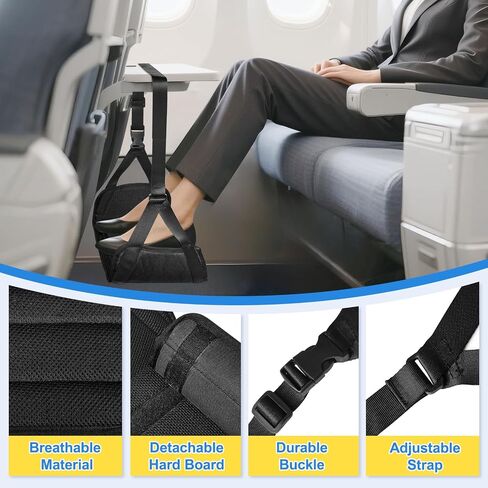 Airplane Foot Hammock for Plane Travel, Detachable Bamboo Airplane Foot Rest for Long Flight, Desk Foot Hammock with Extended Adjustable Strap to Relax Your Feet, Foot Sling Travel Essentials in Saudi Arabia
