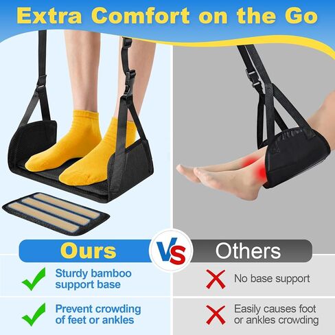 Airplane Foot Hammock for Plane Travel, Detachable Bamboo Airplane Foot Rest for Long Flight, Desk Foot Hammock with Extended Adjustable Strap to Relax Your Feet, Foot Sling Travel Essentials in Saudi Arabia