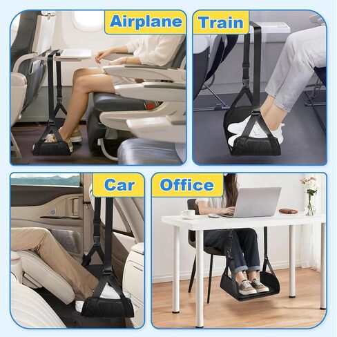 Airplane Foot Hammock for Plane Travel, Detachable Bamboo Airplane Foot Rest for Long Flight, Desk Foot Hammock with Extended Adjustable Strap to Relax Your Feet, Foot Sling Travel Essentials in Saudi Arabia