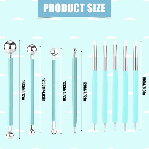 9pcs Double-Ended Sculpting Dotting Tools, Multi-Use Polymer Clay, Pottery & Ceramic Carving Kit for Embossing, Shaping Air Dry Clay, Nail Art, Rock Painting DIY Crafts (Green/Silver) in Saudi Arabia