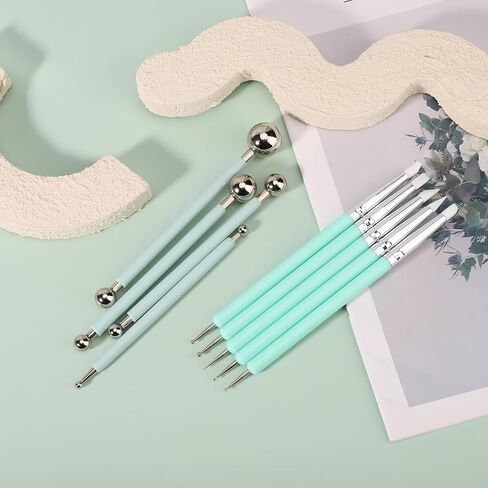 9pcs Double-Ended Sculpting Dotting Tools, Multi-Use Polymer Clay, Pottery & Ceramic Carving Kit for Embossing, Shaping Air Dry Clay, Nail Art, Rock Painting DIY Crafts (Green/Silver) in Saudi Arabia