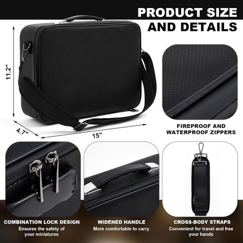 80 Slot Fireproof Miniature Carrying Case with Lock, Waterproof Hard Shell Miniatures Storage Case, Portable Figure Storage Box for Large Miniatures in Saudi Arabia
