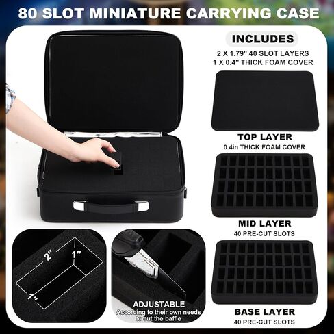 80 Slot Fireproof Miniature Carrying Case with Lock, Waterproof Hard Shell Miniatures Storage Case, Portable Figure Storage Box for Large Miniatures in Saudi Arabia