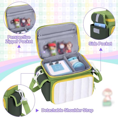 LoDrid Travel Carrying Case Compatible with Tonie Box 2/1, Lightweight Puffy Portable Storage Bag with Detachable Divider and Shoulder Strap for Audio Player Set, Pink, Bag Only, Patented Design in Saudi Arabia