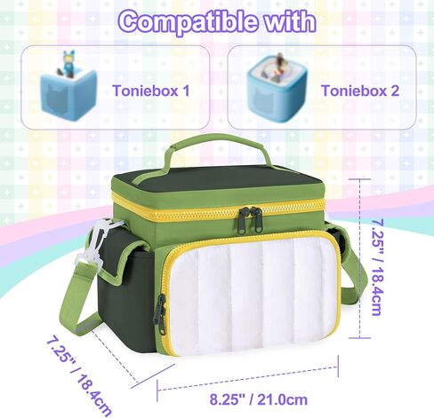 LoDrid Travel Carrying Case Compatible with Tonie Box 2/1, Lightweight Puffy Portable Storage Bag with Detachable Divider and Shoulder Strap for Audio Player Set, Pink, Bag Only, Patented Design in Saudi Arabia