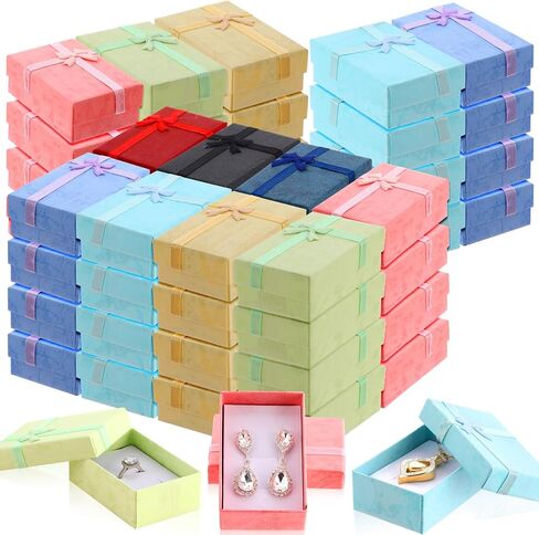 120 Pcs Jewelry Gift Boxes Set Empty Jewelry Boxes Small Gift Boxes for Jewelry Cardboard Boxes for Jewelry Packaging with Ribbon Bowknot for Anniversaries Weddings Birthday, 8 Colors in Kuwait