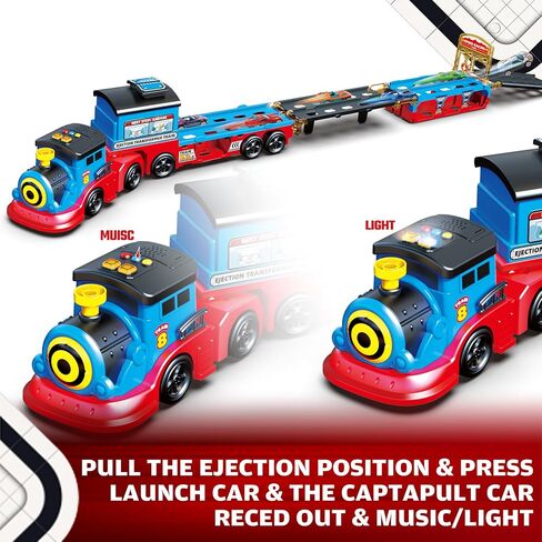 Train Set for Toddlers, Carrier Toy Truck w/54 Inch Foldable Race Track, 12 Die Cast Car Toys for Ages 2-4, Train Toy Semi Truck w/Light & Sound, Kids' Play Cars & Race Cars Trains Gift for Boys Girls in Kuwait