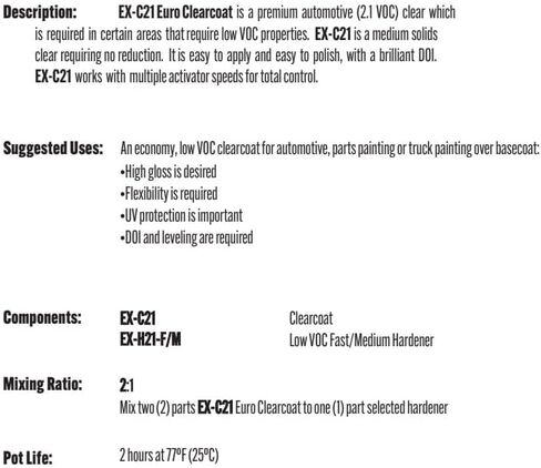 Exxen Coatings Euro Clear Coat 2:1 عالي اللمعان EX-C21 طلاء شفاف للسيارات 5 لتر مع مقوي 2.5 لتر (متوسط) in Saudi Arabia