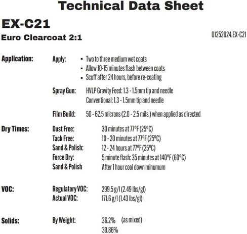 Exxen Coatings Euro Clear Coat 2:1 عالي اللمعان EX-C21 طلاء شفاف للسيارات 5 لتر مع مقوي 2.5 لتر (متوسط) in Saudi Arabia
