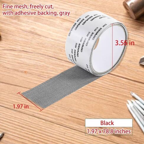 Self-Adhesive Mesh Tape for Repairing Window Screens, Designed to Fix Broken Holes and Prevent Insects Like Mosquitoes from Entering - Black (5 cm W 6.5Ft Black) in Saudi Arabia