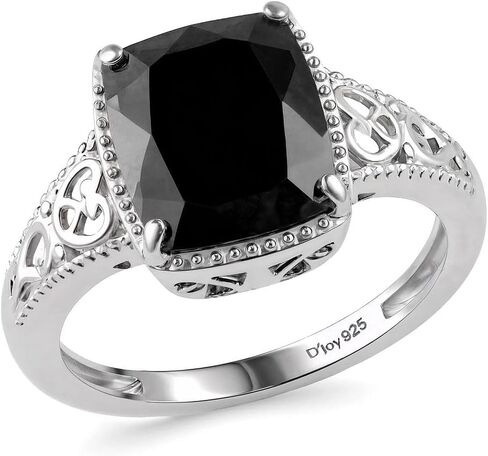 Black Tourmaline Ring in 925 Sterling Silver - October Birthstone Rings for Women - Engagement Promise Floral Statement Vintage Solitaire Tourmaline Jewelry Birthday Gifts for Womens in Saudi Arabia