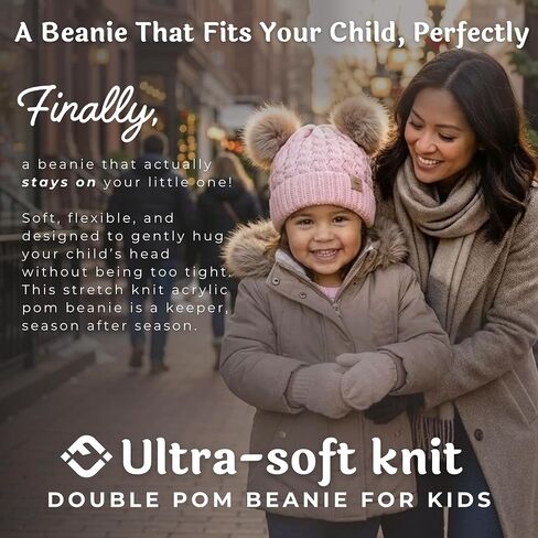 Funky Junque Girls Hat Kids Beanie Double Pom Pom Faux Fur Soft Warm Winter Knit Cap in Saudi Arabia