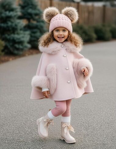 Funky Junque Girls Hat Kids Beanie Double Pom Pom Faux Fur Soft Warm Winter Knit Cap in Saudi Arabia