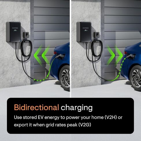 شاحن انفاس IQ EV 2 | شاحن ذكي مستوى 2 48 أمبير (حتى 11.5 كيلووات، 240 فولت) | واي فاي + بلوتوث | سلكي | معتمد من UL | كابل 25 قدم | J1772 | داخلي/خارجي in Kuwait