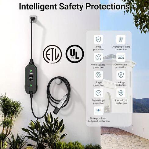 شاحن محمول بمستوى 1/2 EV لشاحن Tesla 16Amp، 240V 25ft كابل منزلي للسيارة الكهربائية EV، محول NEMA 6-20P إلى 5-15P، موصل NACS للهاتف المحمول متوافق مع جميع موديلات Tesla، مدرج في قائمة ETL in Kuwait