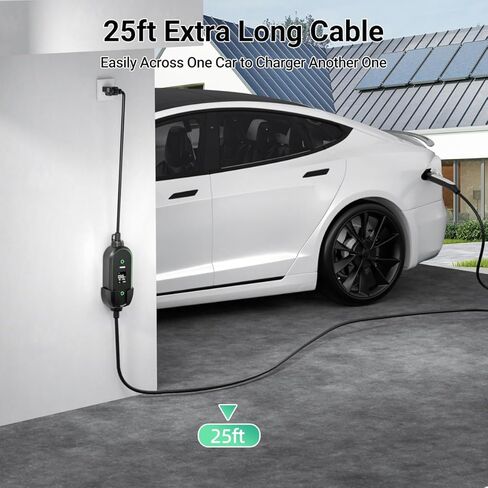 شاحن محمول بمستوى 1/2 EV لشاحن Tesla 16Amp، 240V 25ft كابل منزلي للسيارة الكهربائية EV، محول NEMA 6-20P إلى 5-15P، موصل NACS للهاتف المحمول متوافق مع جميع موديلات Tesla، مدرج في قائمة ETL in Kuwait
