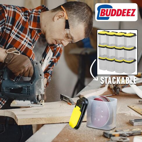 Buddeez Multi-Purpose Hardware Storage Bins Bits and Bolts Small Storage Containers, Hardware Organizers, Clear Containers With Blue Stackable Lids, Bolt and Screw Organizer (1 Quart - 12 Pack) in Saudi Arabia
