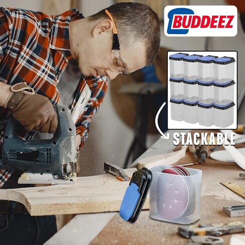 Buddeez Multi-Purpose Hardware Storage Bins Bits and Bolts Small Storage Containers, Hardware Organizers, Clear Containers With Blue Stackable Lids, Bolt and Screw Organizer (1 Quart - 12 Pack) in Saudi Arabia