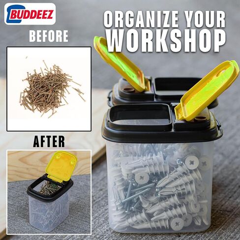 Buddeez Multi-Purpose Hardware Storage Bins Bits and Bolts Small Storage Containers, Hardware Organizers, Clear Containers With Blue Stackable Lids, Bolt and Screw Organizer (1 Quart - 12 Pack) in Saudi Arabia