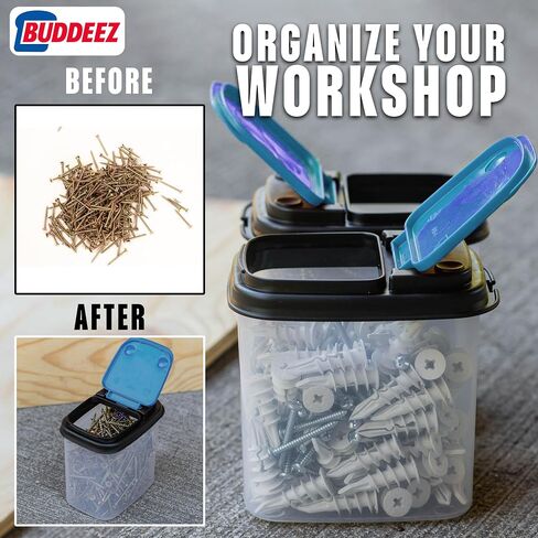 Buddeez Multi-Purpose Hardware Storage Bins Bits and Bolts Small Storage Containers, Hardware Organizers, Clear Containers With Blue Stackable Lids, Bolt and Screw Organizer (1 Quart - 12 Pack) in Saudi Arabia