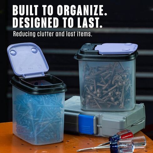 Buddeez Multi-Purpose Hardware Storage Bins Bits and Bolts Small Storage Containers, Hardware Organizers, Clear Containers With Blue Stackable Lids, Bolt and Screw Organizer (1 Quart - 12 Pack) in Saudi Arabia