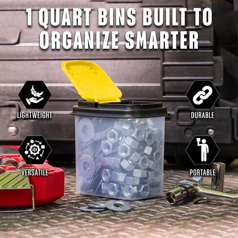 Buddeez Multi-Purpose Hardware Storage Bins Bits and Bolts Small Storage Containers, Hardware Organizers, Clear Containers With Blue Stackable Lids, Bolt and Screw Organizer (1 Quart - 12 Pack) in Saudi Arabia