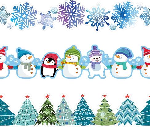 Zonon 69 ft Winter Bulletin Board Border Trim Christmas Wave Removable Blackboard Chalkboard Bulletin Border Christmas Tree Snowman Snowflake Sticker for Party Holiday School Classroom Wall Decor in Saudi Arabia