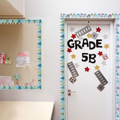 Zonon 69 ft Winter Bulletin Board Border Trim Christmas Wave Removable Blackboard Chalkboard Bulletin Border Christmas Tree Snowman Snowflake Sticker for Party Holiday School Classroom Wall Decor in Saudi Arabia
