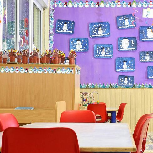Zonon 69 ft Winter Bulletin Board Border Trim Christmas Wave Removable Blackboard Chalkboard Bulletin Border Christmas Tree Snowman Snowflake Sticker for Party Holiday School Classroom Wall Decor in Saudi Arabia