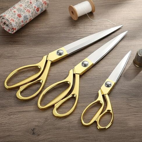 1PC Professional Tailor Shears Heavy Duty Sharp Stainless Steel Blades Gold Tone Ergonomic Handles for Sewing, Dressmaking and Upholstery, Gold, L in Saudi Arabia