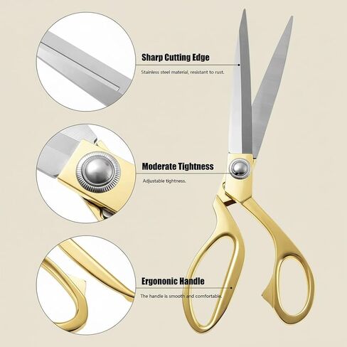 1PC Professional Tailor Shears Heavy Duty Sharp Stainless Steel Blades Gold Tone Ergonomic Handles for Sewing, Dressmaking and Upholstery, Gold, L in Saudi Arabia