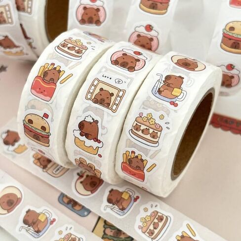 1 Roll 500 PCS Cute Capybara Cartoon Decorative Tapes Adhesive Stickers, for DIY Decorative Notebook，A Gift for Handbook Lovers in Saudi Arabia