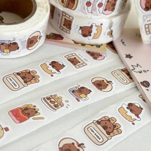 1 Roll 500 PCS Cute Capybara Cartoon Decorative Tapes Adhesive Stickers, for DIY Decorative Notebook，A Gift for Handbook Lovers in Saudi Arabia