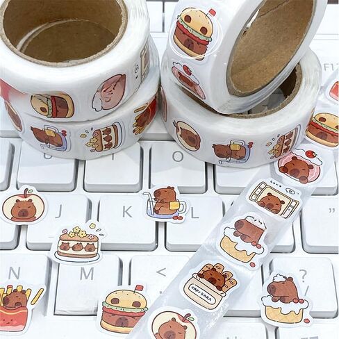1 Roll 500 PCS Cute Capybara Cartoon Decorative Tapes Adhesive Stickers, for DIY Decorative Notebook，A Gift for Handbook Lovers in Saudi Arabia