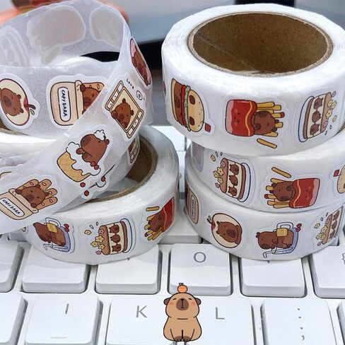 1 Roll 500 PCS Cute Capybara Cartoon Decorative Tapes Adhesive Stickers, for DIY Decorative Notebook，A Gift for Handbook Lovers in Saudi Arabia