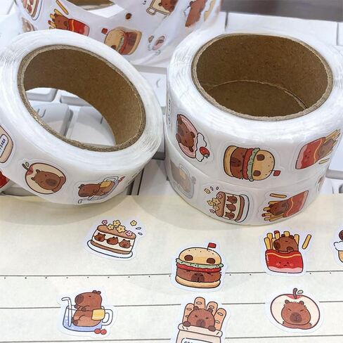 1 Roll 500 PCS Cute Capybara Cartoon Decorative Tapes Adhesive Stickers, for DIY Decorative Notebook，A Gift for Handbook Lovers in Saudi Arabia