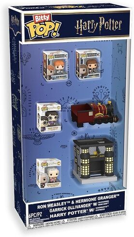 Funko Pop! Starter Set: Harry Potter Bitty Bundle Pack - 6 Pack - Harry Potter, Ron Weasley, Hermione Granger, Bitty Ride Hogwarts Express, and Bitty Town Garrick Ollivander's Wand Shop - Gift Idea in Saudi Arabia
