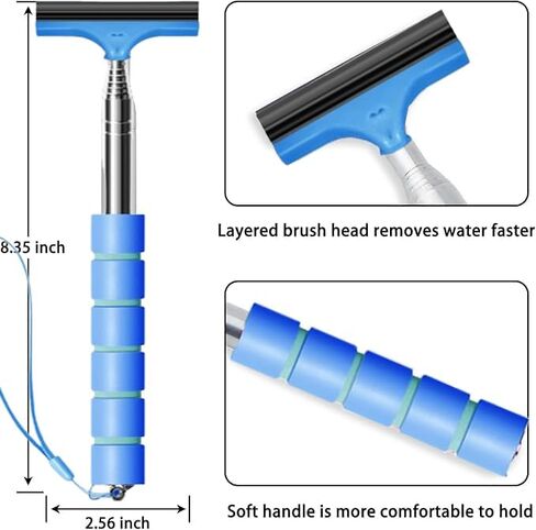 mini Window Squeegee, 38-inch Mirror Squeegee, Retractable Long Handle Cleaning Tool, Retractable Wiper, All-Purpose Car Cleaning Tool Universal Car Accessories for Rainy Foggy Weather (Blue) in Saudi Arabia
