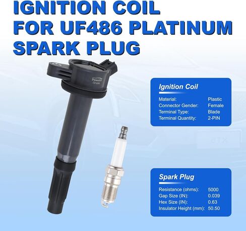 UF486 High-Performance Ignition Coil Pack and Iridium Spark Plugs Set of 6 for 3.0L V6 Engines - Compatible with Ford Fusion, Mercury Milan, Mazda Tribute, Lincoln Zephyr (UF486+Spark Plugs) in Kuwait