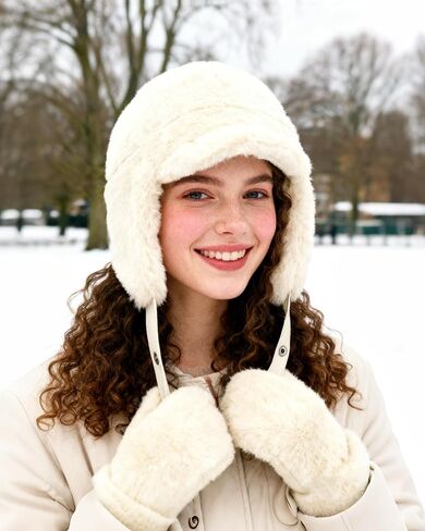Croogo Fluffy Trapper Hats with Visor Women Winter Ear Flap Ski Cap Faux Fur Russian Ushanka Hat Windproof Eskimo Aviator Hat in Saudi Arabia