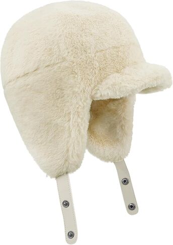 Croogo Fluffy Trapper Hats with Visor Women Winter Ear Flap Ski Cap Faux Fur Russian Ushanka Hat Windproof Eskimo Aviator Hat in Saudi Arabia