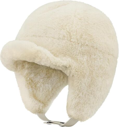 Croogo Fluffy Trapper Hats with Visor Women Winter Ear Flap Ski Cap Faux Fur Russian Ushanka Hat Windproof Eskimo Aviator Hat in Saudi Arabia