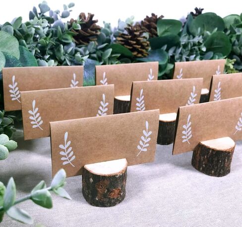 30 Pcs Rustic Wood Place Card Holders Circular Table Numbers Holder Stand Wooden Bark Memo Holder Card Photo Picture Note Clip Holders and Kraft Place Cards Bulk Wedding Party Table Number Sign in Saudi Arabia