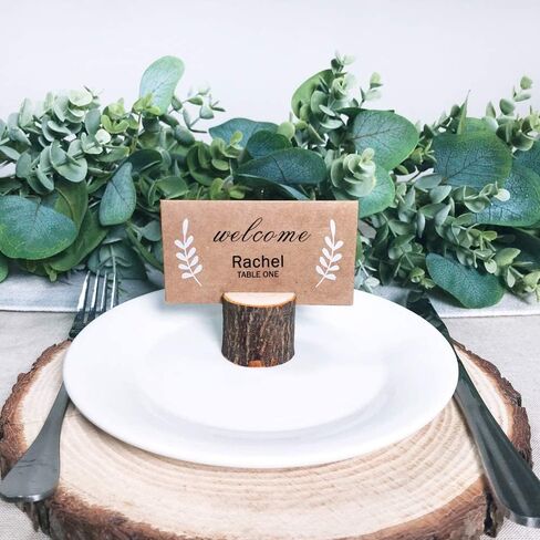 30 Pcs Rustic Wood Place Card Holders Circular Table Numbers Holder Stand Wooden Bark Memo Holder Card Photo Picture Note Clip Holders and Kraft Place Cards Bulk Wedding Party Table Number Sign in Saudi Arabia