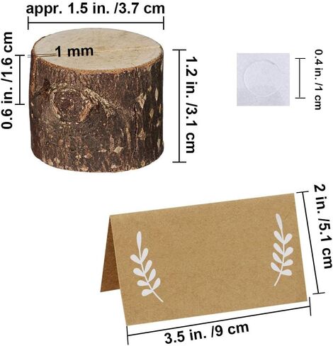 30 Pcs Rustic Wood Place Card Holders Circular Table Numbers Holder Stand Wooden Bark Memo Holder Card Photo Picture Note Clip Holders and Kraft Place Cards Bulk Wedding Party Table Number Sign in Saudi Arabia