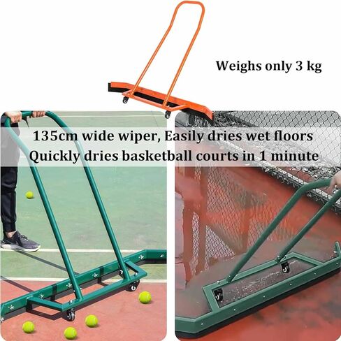 Tennis Court Wiper Broom, Large Court Water Pusher, Aluminium Alloy Sport Tennis Court Squeegee with Wheels & Additional 2 EVA Foam Blade, for Hard or Concrete Tile Floor(Orange) in Saudi Arabia
