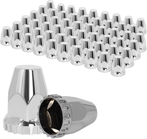Wadoy 33mm Push On Lug Nut Covers 60 Pack, 33mm X 2-5/8" Plastic Bullet Nut Covers with Chrome Plated Semi Truck Lug Nut Covers in Kuwait