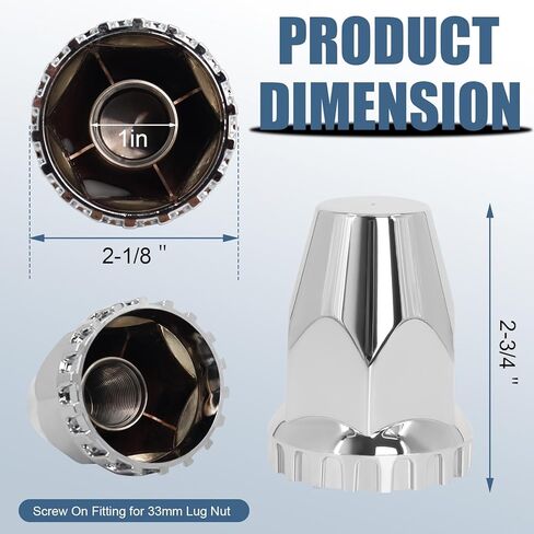 Wadoy 33mm Push On Lug Nut Covers 60 Pack, 33mm X 2-5/8" Plastic Bullet Nut Covers with Chrome Plated Semi Truck Lug Nut Covers in Kuwait